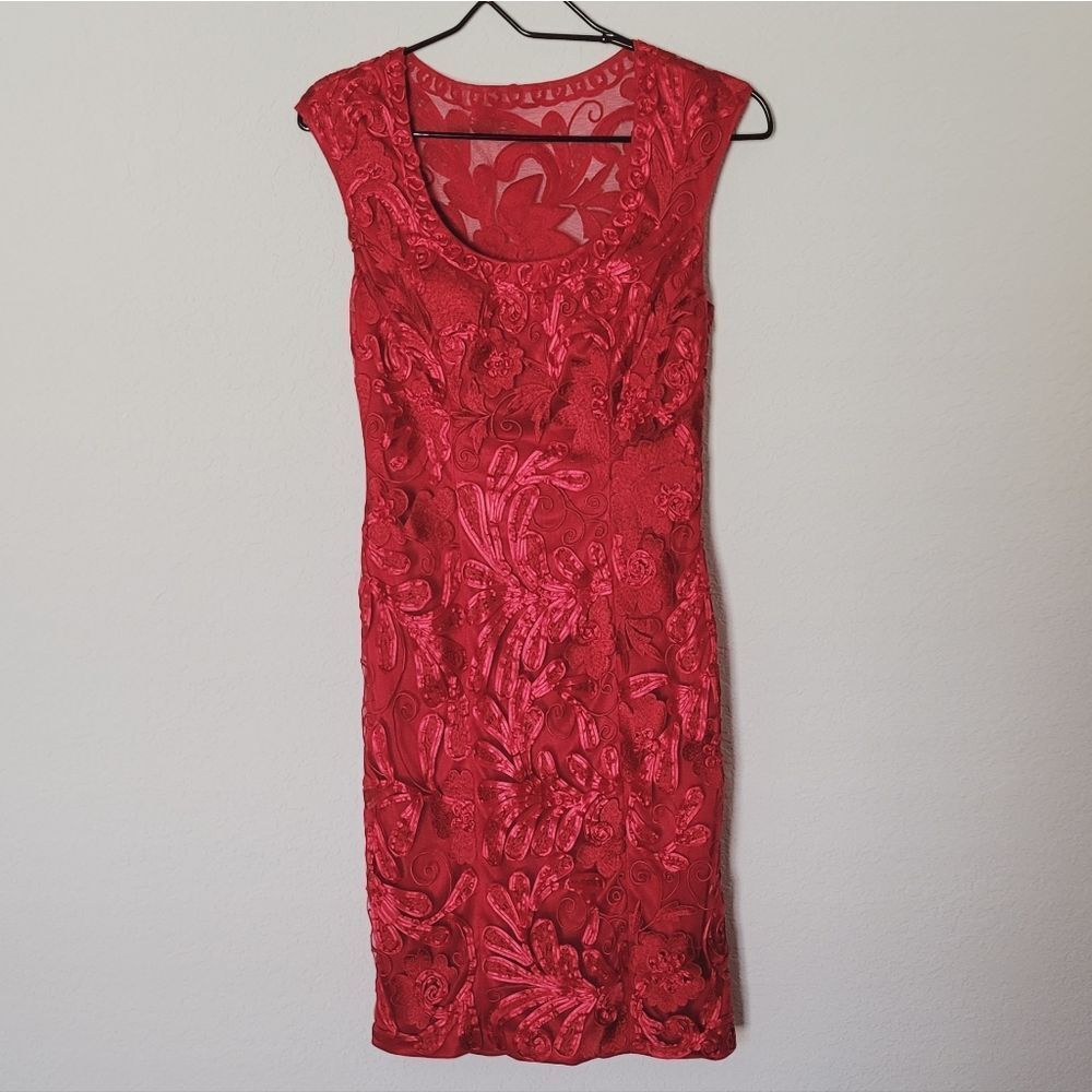 Sue Wong Elegant Red Embroidered Dress Sz2